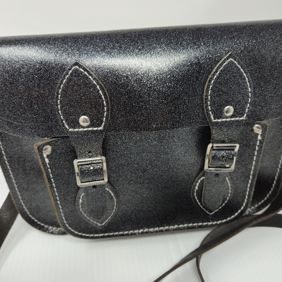 Cambridge Satchel Leather Crossbody Bag Graphite Black Metallic Glitter Sparkle - Picture 4 of 15